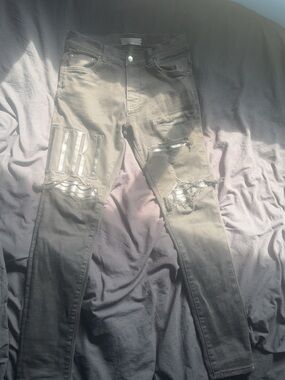 Black Amiri Distressed Skinny Jeans with Lettering